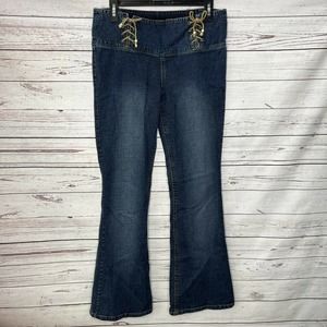 Mudd Y2K Jeans Low Rise Lace Up Waist Flare Dark Wash Women’s 31 11 Vintage